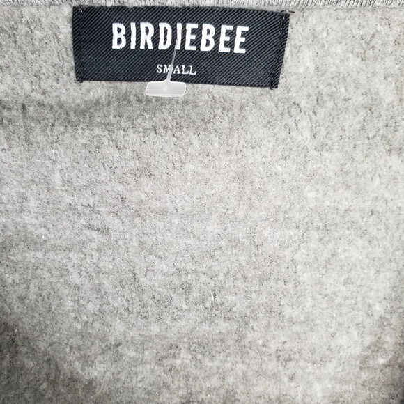 Birdiebee Gray Fleece Knit Front Zip Raw Hem Hi Lo Graphic Jacket Sz S. - Picture 4 of 8